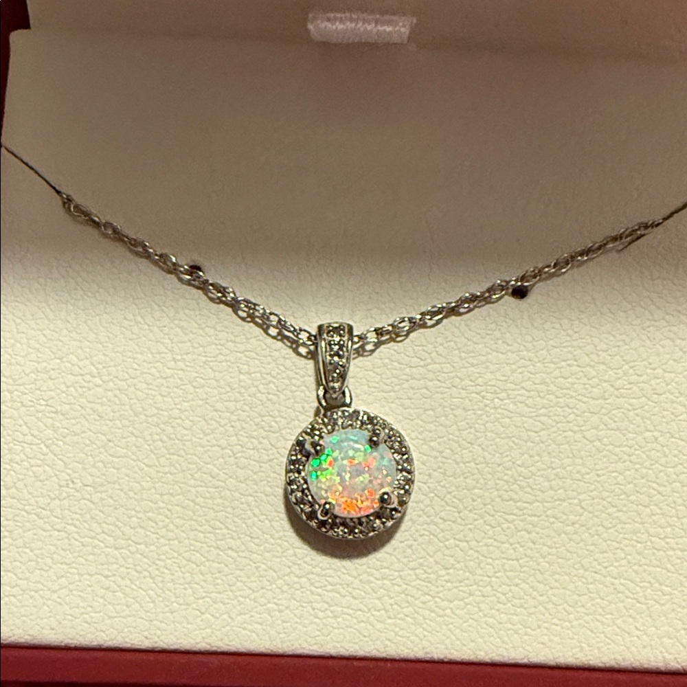 Helzberg Diamonds Silver Necklace with Opal Pendant